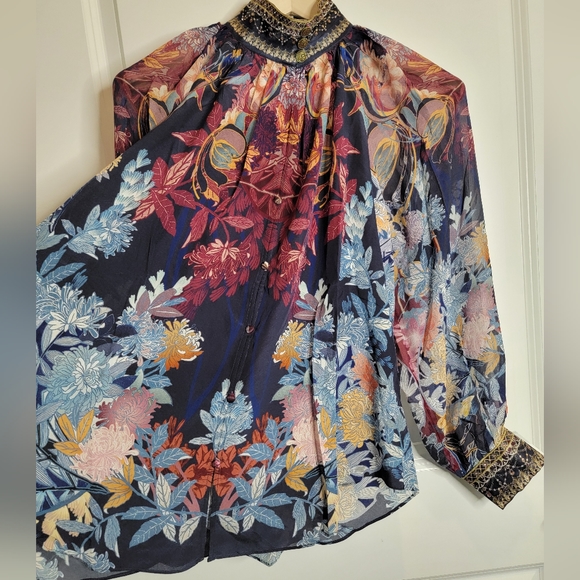 Camilla Raglan Button Up Silk Shirt Blouse Nouveau Nights - Picture 12 of 16